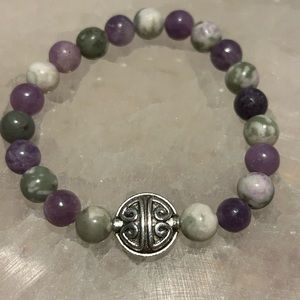 Handcrafted bracelet with lucky jade and purple mica crystals